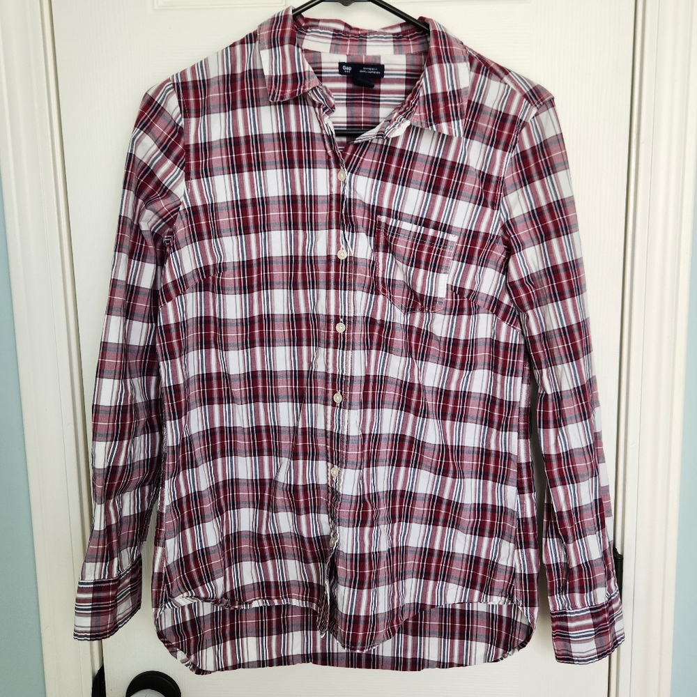 GAP Factory Womens Lightweight Plaid Button-Down Shirt Size S 90s Grunge Outdoor